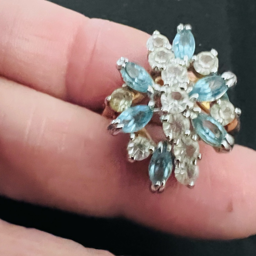 Blue Multi-Gem Cluster Ring by - Picture 7 of 8